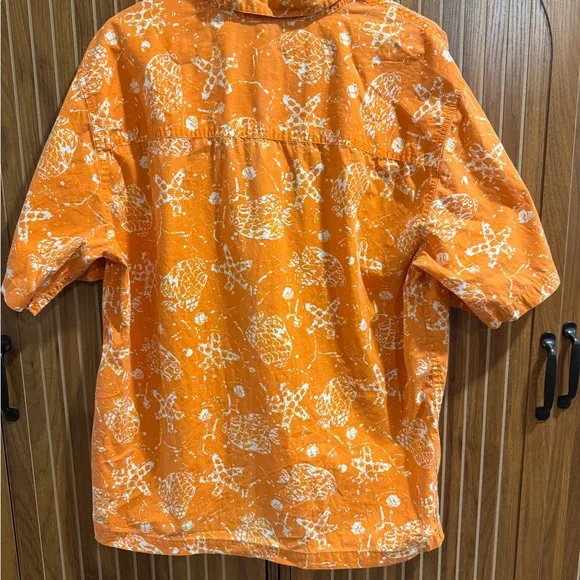Ruff Hewn Orange and White Casual Hawaiian Button Down Shirt - Picture 5 of 6